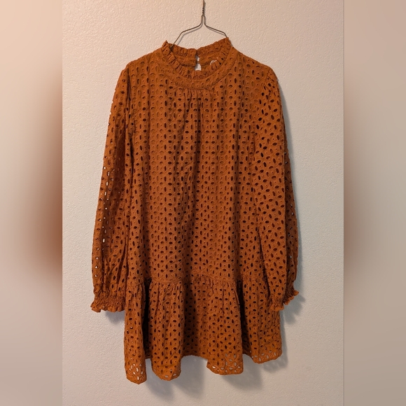 JODIFL Dresses & Skirts - Jodifl Orange Eyelet Long Sleeve Dress